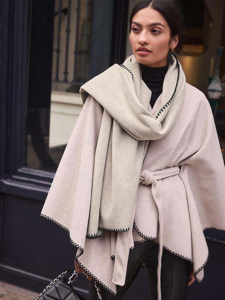 Neutral With Black Whipstitch Heavyweight Blanket Scarf - Image 1 of 6