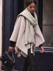 Neutral With Black Whipstitch Heavyweight Blanket Scarf - Image 2 of 6