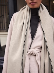 Neutral With Black Whipstitch Heavyweight Blanket Scarf - Image 3 of 6