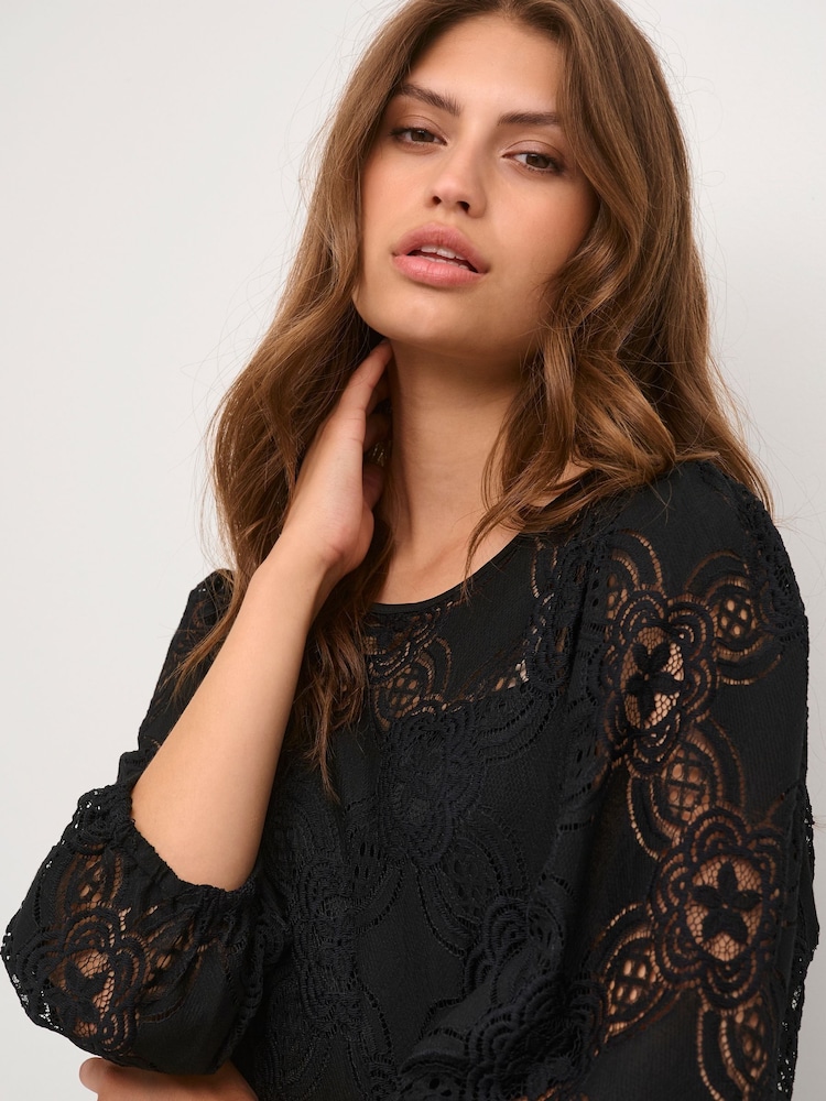 Kaffe Paula Lace Above Knee Length Black Dress - Image 2 of 4 Kaffe Paula Lace Above Knee Length Black Dress - Image 2 of 4