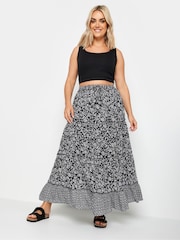 Yours Curve Black Tiered Boho Skirt - Image 3 of 6