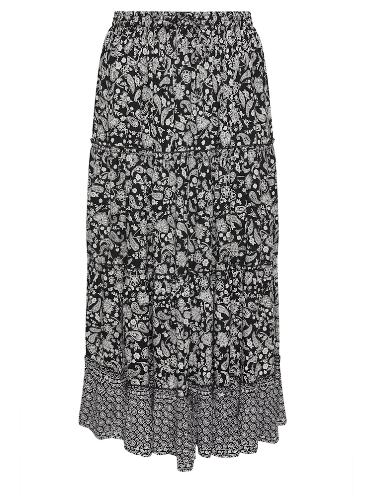 Yours Curve Black Tiered Boho Skirt - Image 6 of 6