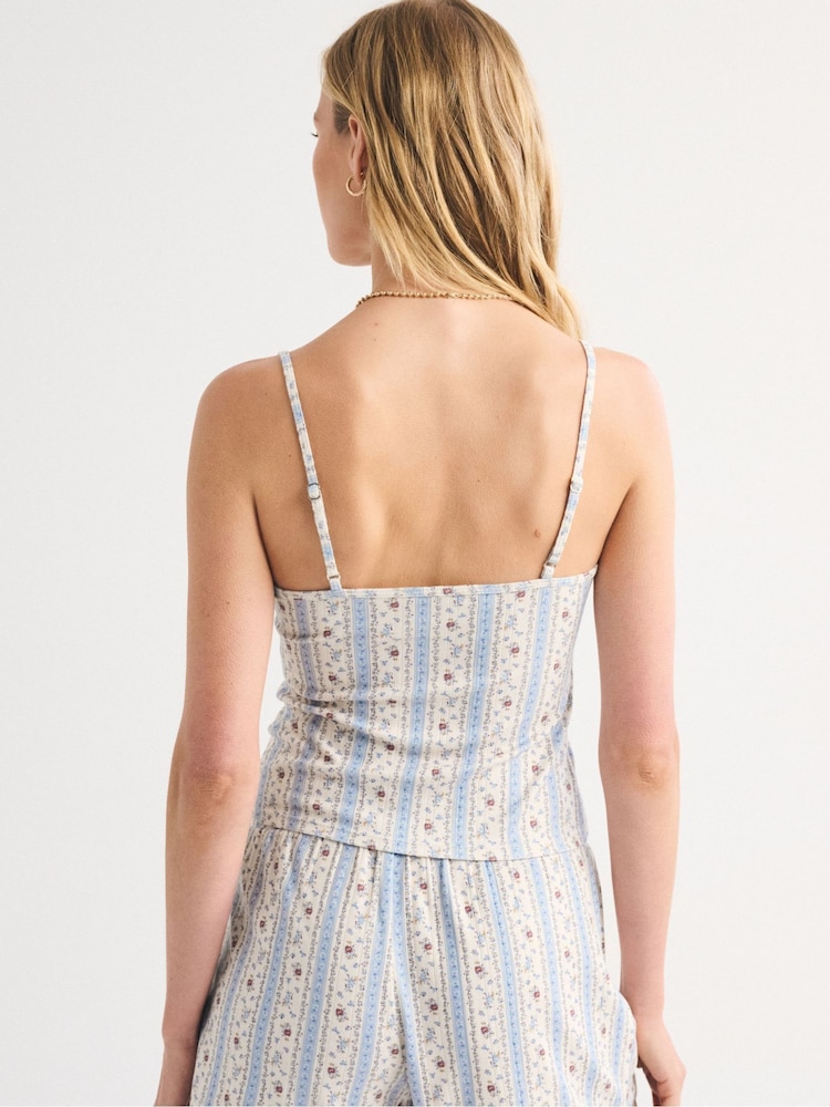 Abercrombie & Fitch White Pointelle Floral Stripe Pyjama Cami Top - Image 2 of 6