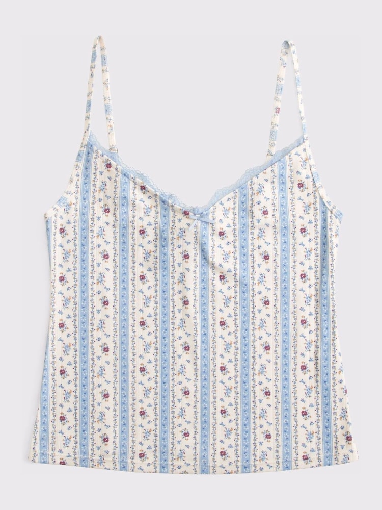 Abercrombie & Fitch White Pointelle Floral Stripe Pyjama Cami Top - Image 6 of 6