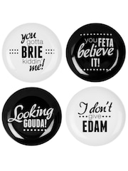 Maison by Premier Black Pun And Games Cheese Plates Set Of 4 - Image 1 of 6