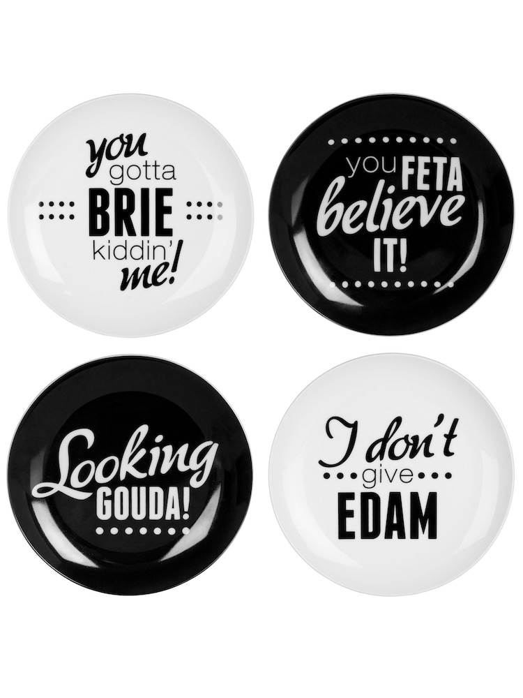 Maison by Premier Black Pun And Games Cheese Plates Set Of 4 - Image 1 of 6