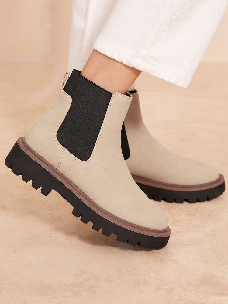 Friends Like These Brown Contrast Faux Leather Chunky Flat Chelsea Boot - Image 1 of 4