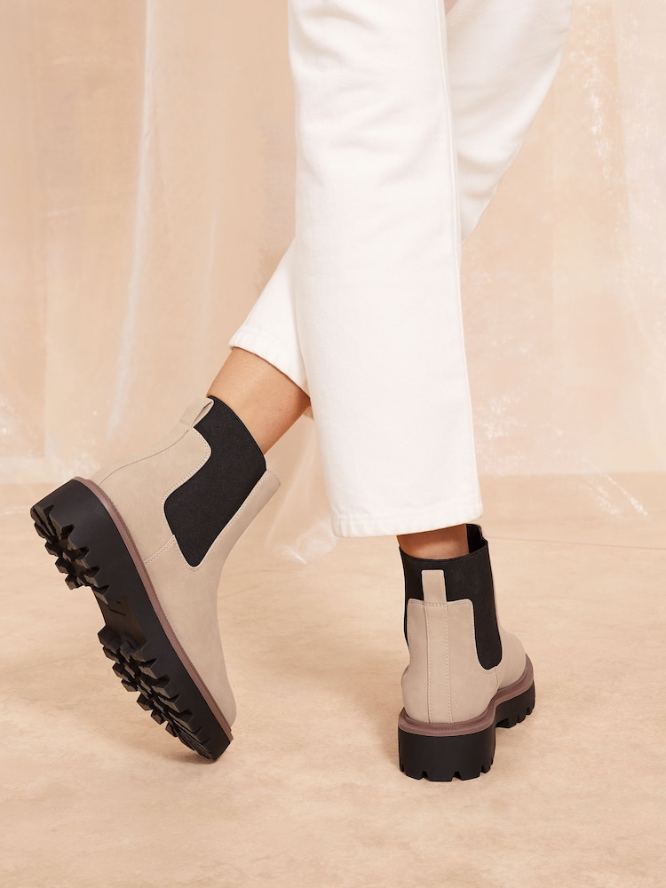 Friends Like These Brown Contrast Faux Leather Chunky Flat Chelsea Boot - Image 4 of 4