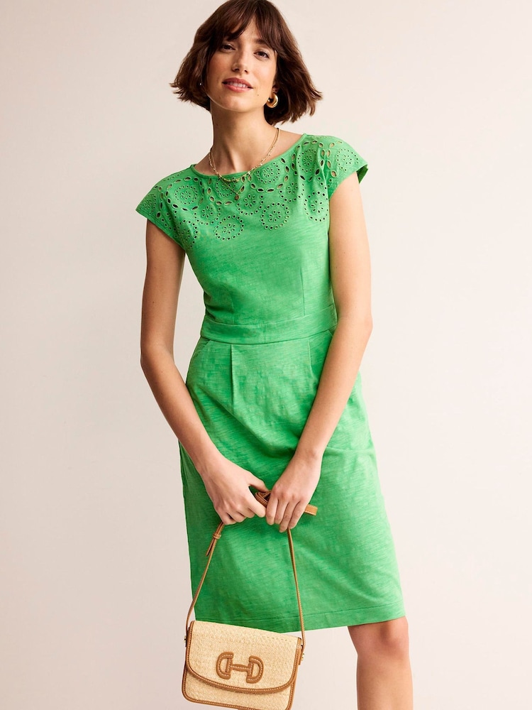 Boden Green 100% Cotton Florrie Broderie Jersey Dress - Image 1 of 5