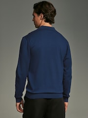 Blue Navy Stag Logo Regular Fit Knitted Long Sleeve Polo Shirt - Image 3 of 8