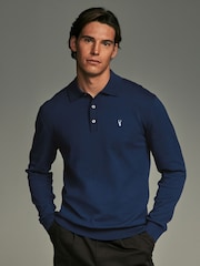 Blue Navy Stag Logo Regular Fit Knitted Long Sleeve Polo Shirt - Image 4 of 8