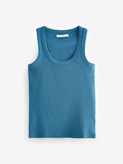 Blue Premium Ribbed Scoop Tank Vest Sleeveless Top - Image 7 of 8