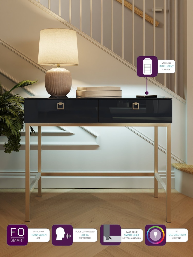 Frank Olsen Midnight Black Lyra SMART Two Drawer Console Table - Image 2 of 9