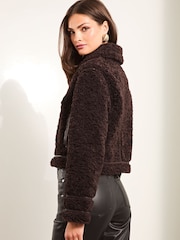 Lipsy Brown Shearling Biker Jacket - Image 4 of 5