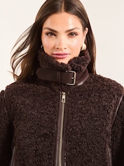 Lipsy Brown Shearling Biker Jacket - Image 5 of 5