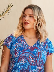 Live Unlimited Blue Curve Multi Paisley Print V-Neck Dress - Image 2 of 8