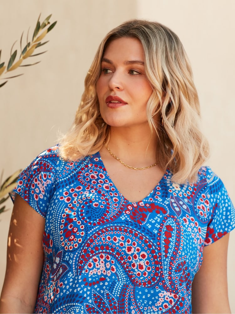 Live Unlimited Blue Curve Multi Paisley Print V-Neck Dress - Image 2 of 8