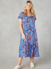 Live Unlimited Blue Curve Multi Paisley Print V-Neck Dress - Image 3 of 8