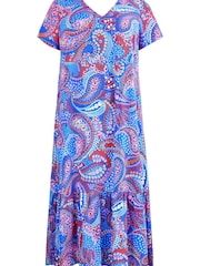 Live Unlimited Blue Curve Multi Paisley Print V-Neck Dress - Image 7 of 8