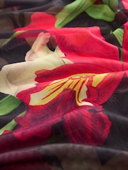 Red/Black Floral Kew Collection Sleeveless Ruched Mesh Top - Image 5 of 6
