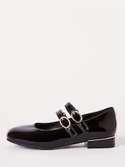 Lipsy Black Faux Leather Block Heel Double Strap Mary Jane School Shoe - Image 1 of 4