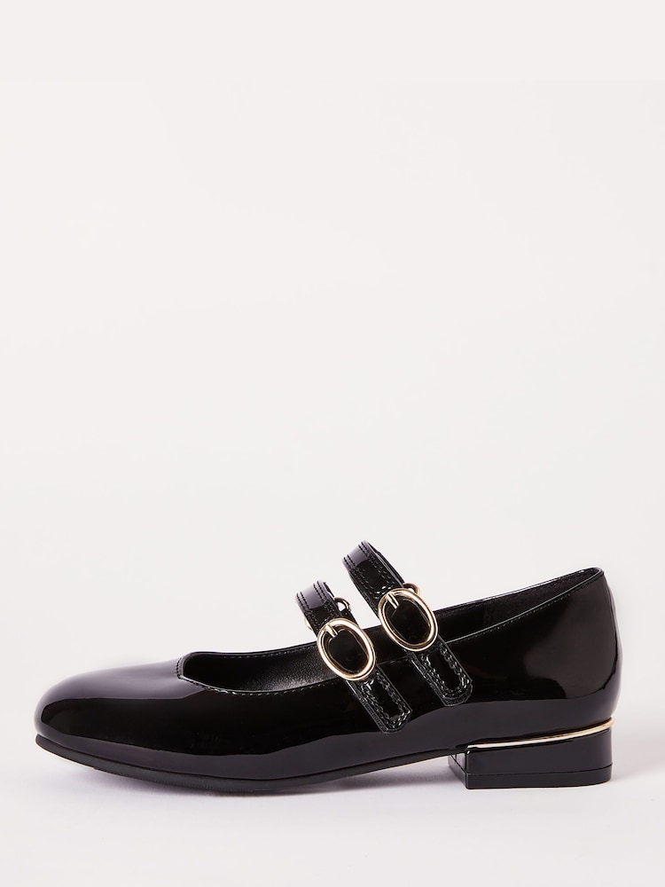 Lipsy Black Faux Leather Block Heel Double Strap Mary Jane School Shoe - Image 1 of 4