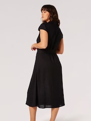 Apricot Black Vintage Midi Shirt Dress With Linen - Image 2 of 4