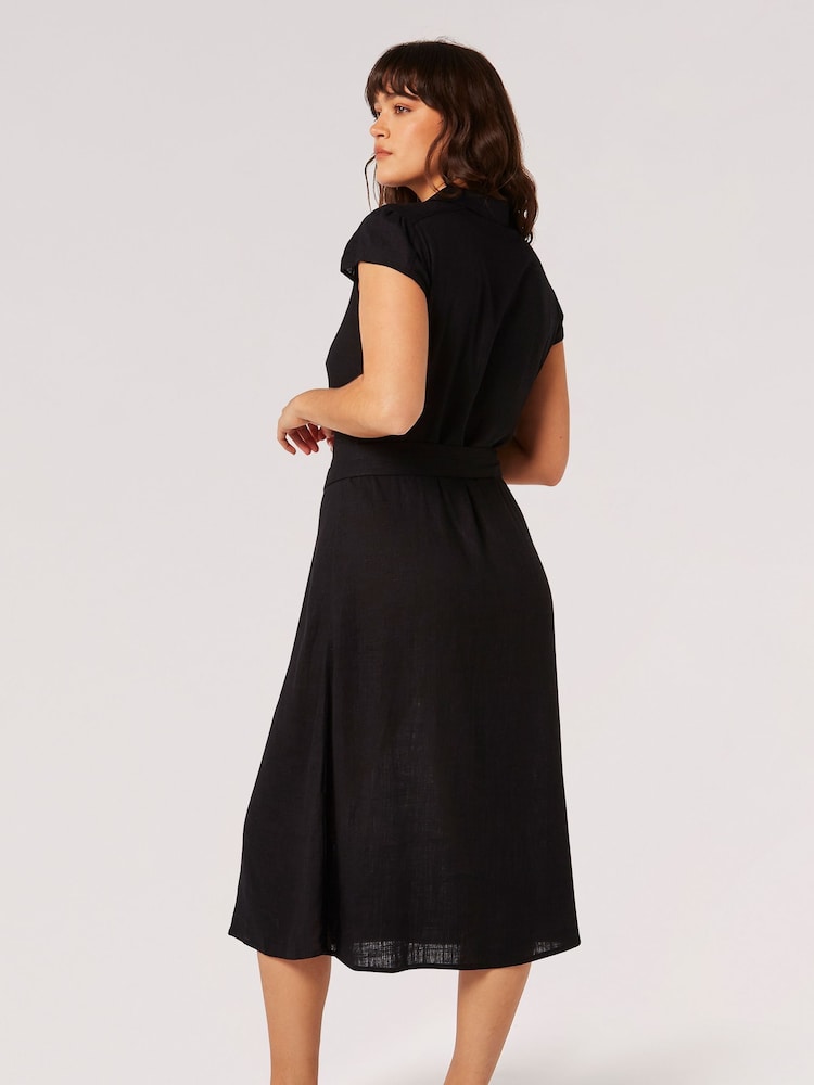 Apricot Black Vintage Midi Shirt Dress With Linen - Image 2 of 4