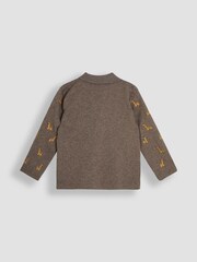 JoJo Maman Bébé Mocha Brown Giraffe Long Sleeve Embroidered Polo Shirt - Image 2 of 3