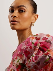 Ted Baker Pink Botani Puff Sleeve Midi Dress - Image 2 of 7