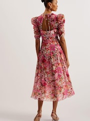 Ted Baker Pink Botani Puff Sleeve Midi Dress - Image 3 of 7