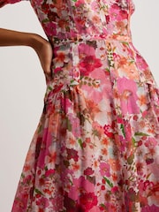 Ted Baker Pink Botani Puff Sleeve Midi Dress - Image 4 of 7