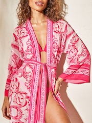 Lipsy Pink Chiffon Printed Tie Kimono - Image 4 of 4