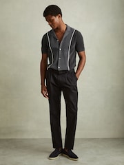 Reiss Steel Blue Meastro Hybrid Velour Cuban Collar Shirt - Image 3 of 6
