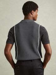 Reiss Steel Blue Meastro Hybrid Velour Cuban Collar Shirt - Image 5 of 6