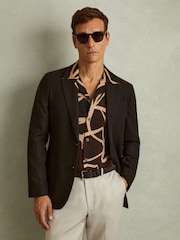 Reiss Brown/Off White Jerry Relaxed Printed Cuban Collar Shirt - Image 1 of 5