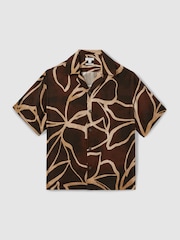 Reiss Brown/Off White Jerry Relaxed Printed Cuban Collar Shirt - Image 2 of 5