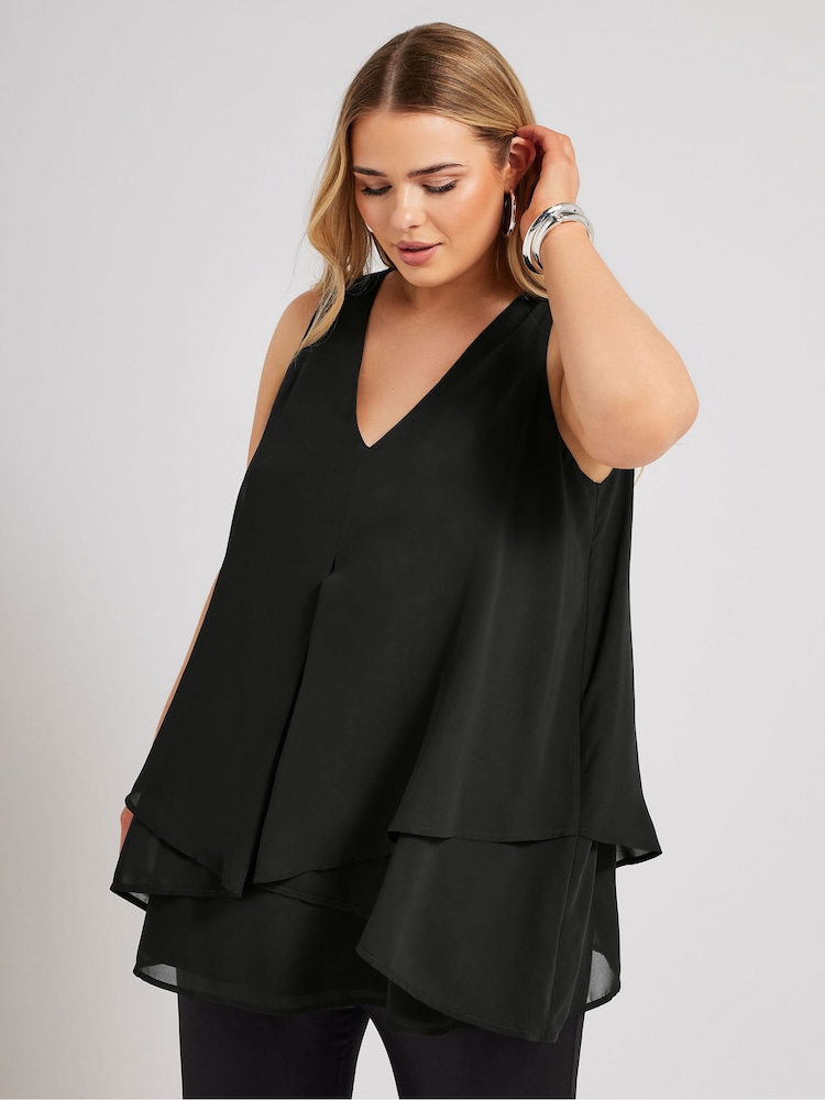 Yours Curve Black London Layered Sleeveless Blouse - Image 1 of 5