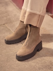Khaki Green Suede Forever Comfort® Zip Front Heeled Boots - Image 1 of 4