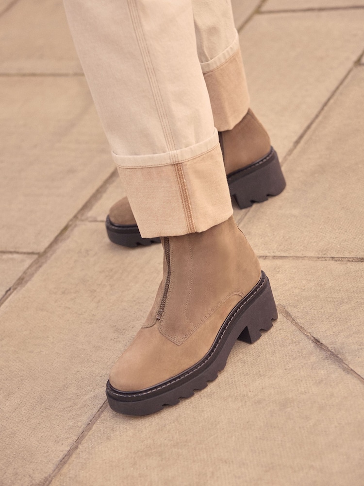 Khaki Green Suede Forever Comfort® Zip Front Heeled Boots - Image 2 of 4