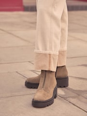 Khaki Green Suede Forever Comfort® Zip Front Heeled Boots - Image 4 of 4