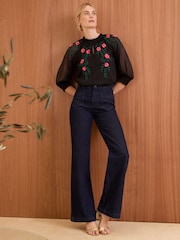 Love & Roses Black Embroidered Ruffle Neck Blouse - Image 3 of 4