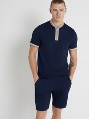 River Island Navy 100% Cotton Slim Fit Short Sleeve Contrast Baseball Polo Shirt - Image 1 of 4