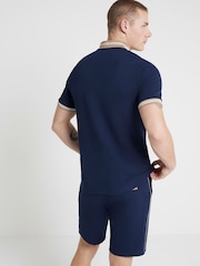 River Island Navy 100% Cotton Slim Fit Short Sleeve Contrast Baseball Polo Shirt - Image 2 of 4