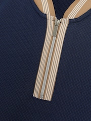 River Island Navy 100% Cotton Slim Fit Short Sleeve Contrast Baseball Polo Shirt - Image 4 of 4