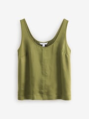 Olive Green Satin Scoop Neck Cami Top - Image 1 of 3