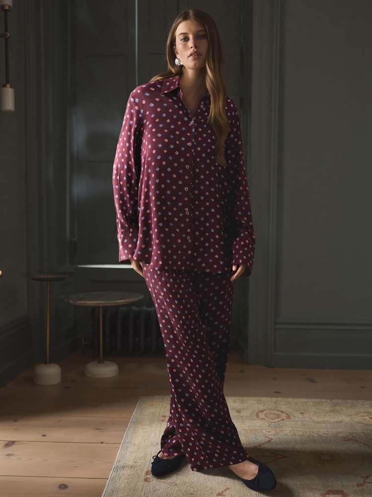 Burgundy Viscose Blend Long Sleeve Shirt - Image 2 of 6