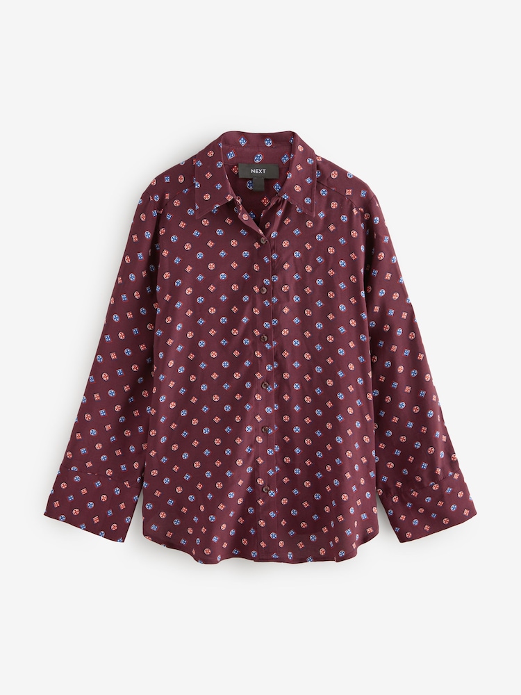 Burgundy Viscose Blend Long Sleeve Shirt - Image 4 of 6