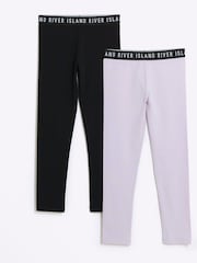 River Island Black Girls 100% Cotton Waistband Leggings 2 Pack - Image 1 of 4