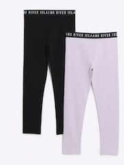 River Island Black Girls 100% Cotton Waistband Leggings 2 Pack - Image 2 of 4